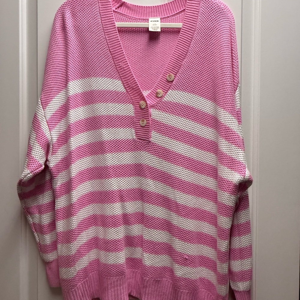 Pink by Victoria Secret- Beach Knit Henley Pull Over Sweater- NWOT/EUC- Size L